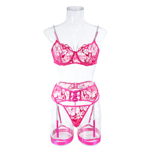 Lingerie dentelle transparente sexy ensemble cinq pièces avec porte-jarretelles et jarretières Saint-Sauveur - GUAPPAA