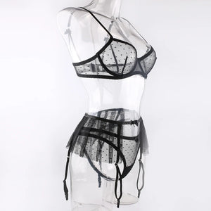 Ensemble de lingerie transparent à pois blanc ou noir trois pièces Évanouie - GUAPPAA