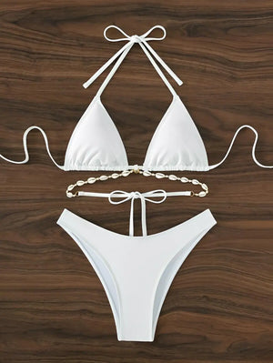 Maillot de bain blanc 2 pièces échancré push-up triangle Selada - GUAPPAA