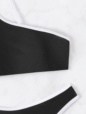 Bikini string bandeau asymétrique push-up noir et blanc Murcia - GUAPPAA