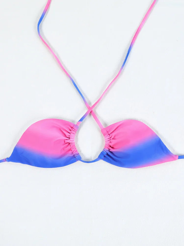 Micro bikini string ficelle rose bleu Marina - GUAPPAA