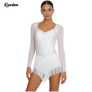 Justaucorps de danse latine La Fièvre Scénique à strass et franges, vue principale de la tenue