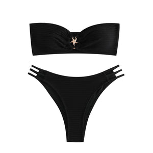 Maillot de bain échancré deux pièces bandeau blanc noir La Matregas - GUAPPAA