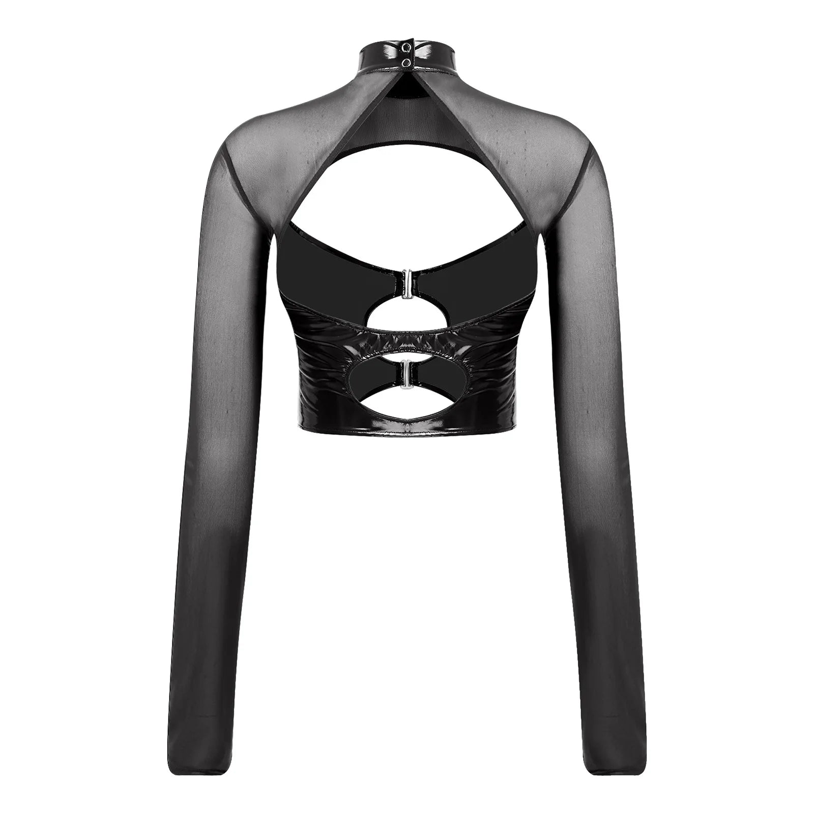 Haut court à manches longues transparentes rave soirée tek bustier caraco noir Hammer - GUAPPAA