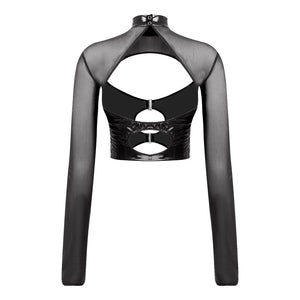 Haut court à manches longues transparentes rave soirée tek bustier caraco noir Hammer - GUAPPAA