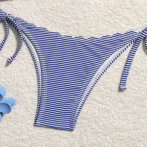 Bikini tanga à ficelles deux pièces rayé bleu blanc L'océan - GUAPPAA