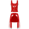 Ensemble deux pièces grande taille latex débardeur avec jupe jarretelles taille haute Capture - GUAPPAA