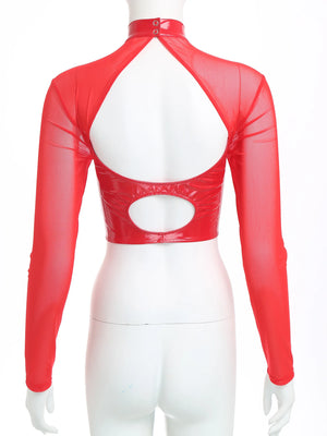 Haut court à manches longues transparentes rave soirée tek bustier caraco noir Hammer - GUAPPAA