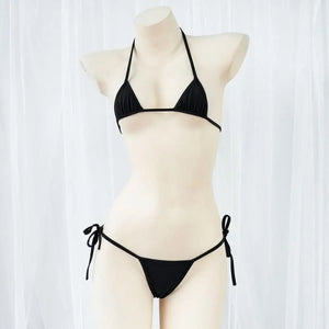 Micro bikini femme L’Épure Contraste deux pièces à nouer, noir ou blanc, vue principale