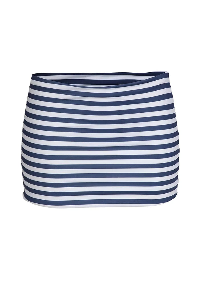 Maillot de bain brésilien tanga à ficelles triangle push-up rayé bleu blanc Agua - GUAPPAA
