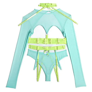 Ensemble lingerie gothique sexy quatre pièces seins nus Clair de lune - GUAPPAA