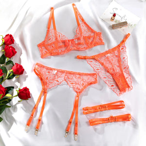 Lingerie dentelle sexy transparente cinq pièces avec porte-jarretelles Perception - GUAPPAA