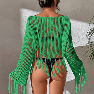 Top résille à manches longues bohème de plage en crochet Salou - GUAPPAA