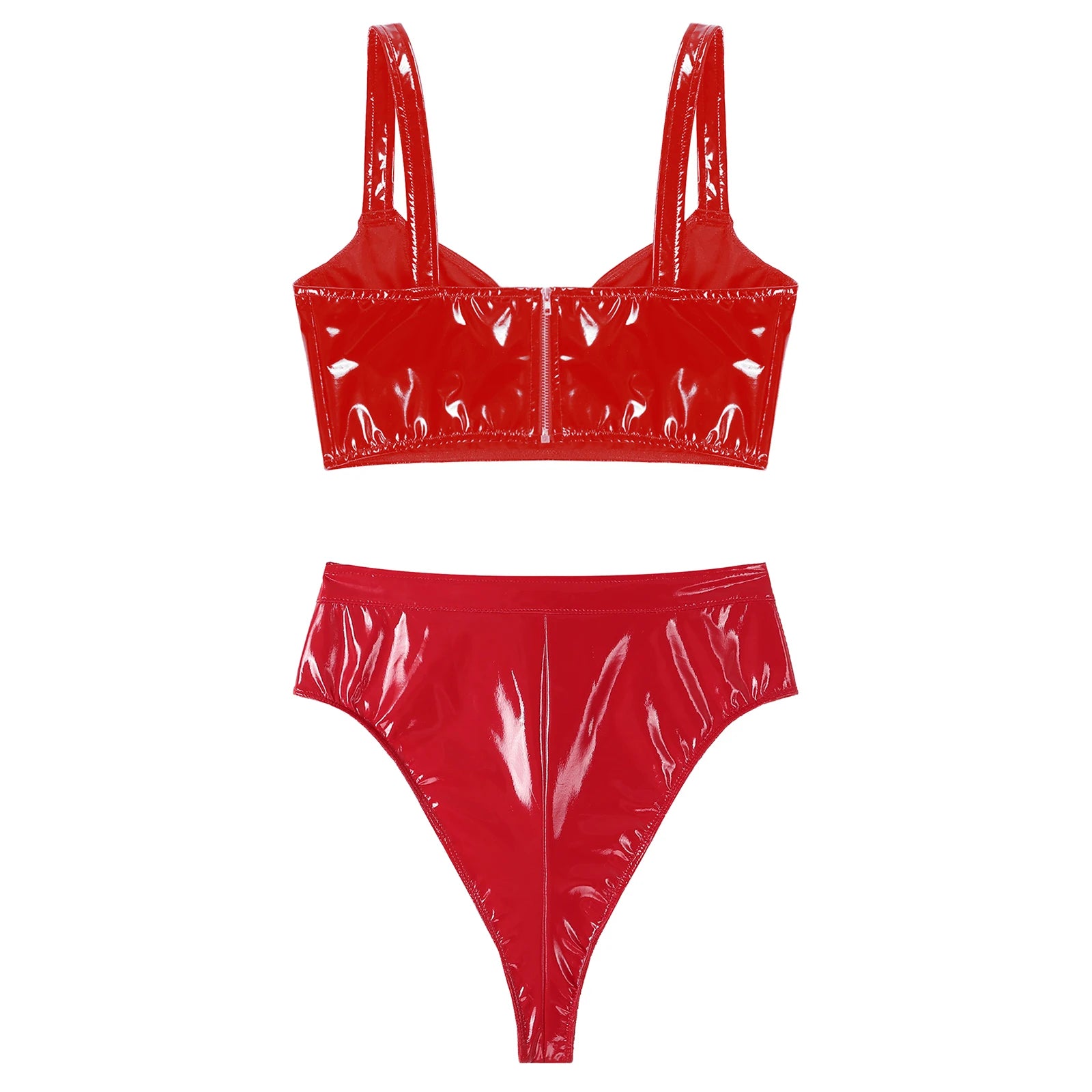 Lingerie latex simili deux pièces string taille haute et soutien-gorge Libertina - GUAPPAA