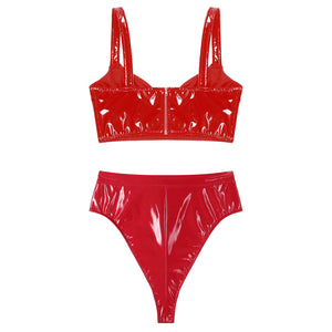 Lingerie latex simili deux pièces string taille haute et soutien-gorge Libertina - GUAPPAA