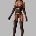 Ensemble lingerie 3 pièces porte-jarretelles string gants Tentation