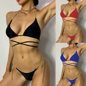 Bikini string sexy à chaînes tour de ventre femme bleu rouge noir Perla - GUAPPAA