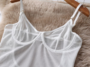 Robe transparente lingerie avec gants et laçage Maison blanche - GUAPPAA