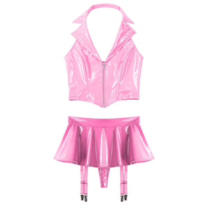 Ensemble latex femme deux pièces haut et jupe porte-jarretelles La claque - GUAPPAA
