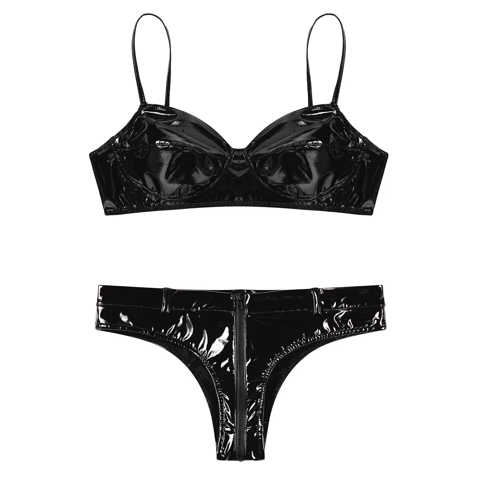 Lingerie latex simili deux pièces string taille haute et soutien-gorge Libertina - GUAPPAA
