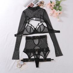 Tenue hardtek sexy femme soutien-gorge transparent en résille La suture