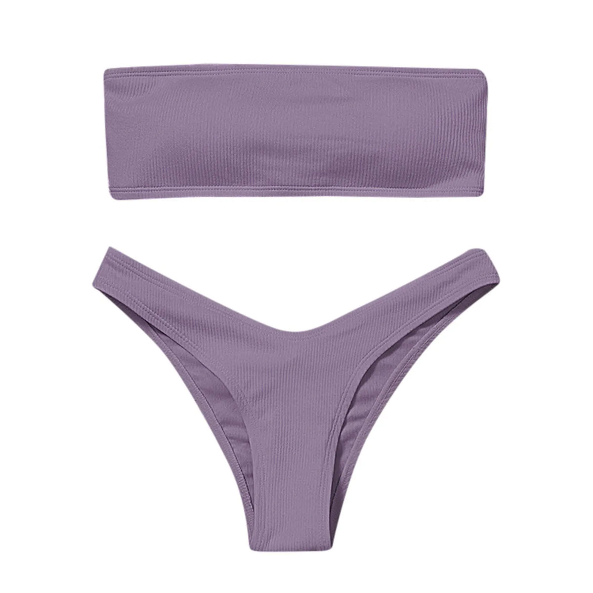 Présentation des six coloris bleu brun vert jaune rose et violet du bikini bandeau Cala Brisa