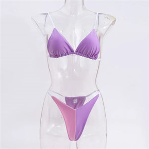 Bikini Taormina violet et rose avec coques pour plage et piscine, vue produit Guappaa 04