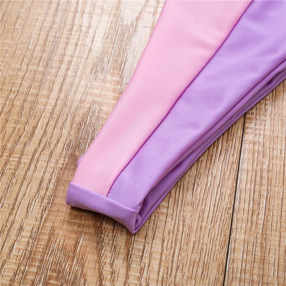 Maillot deux pièces Taormina violet et rose à coupe taille haute, vue produit Guappaa 03