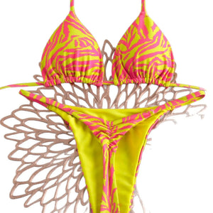 Bikini Nerja deux pièces jaune citron à coupe triangle, look frais pour piscine et plage, Guappaa