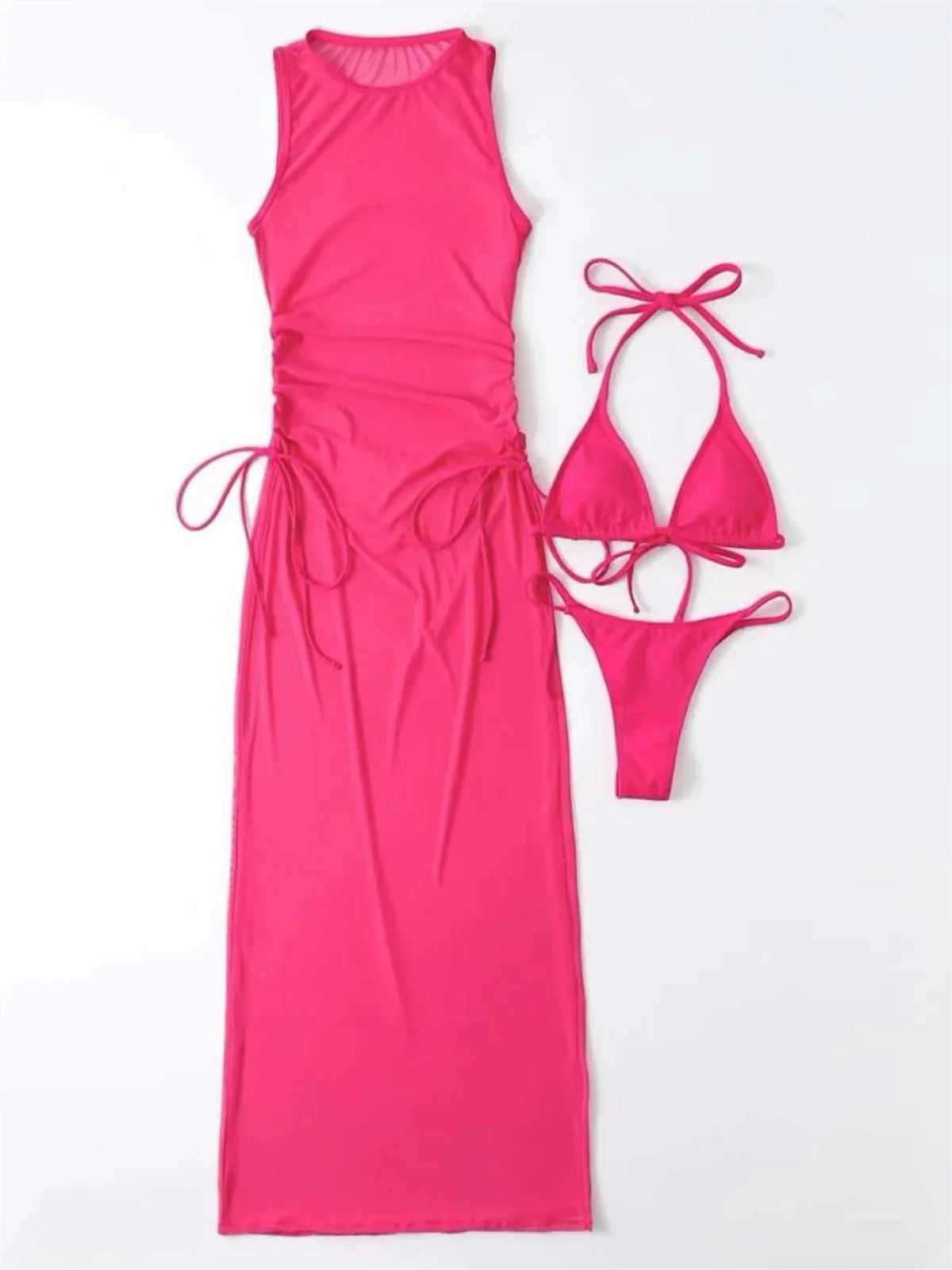 Bikini Formentera aux lignes fines avec maille transparente, silhouette estivale légère en bord de mer, Guappaa