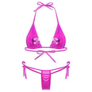 Bikini métallisé Altea taille basse, vue portée pour piscine privée et escapade au soleil, Guappaa