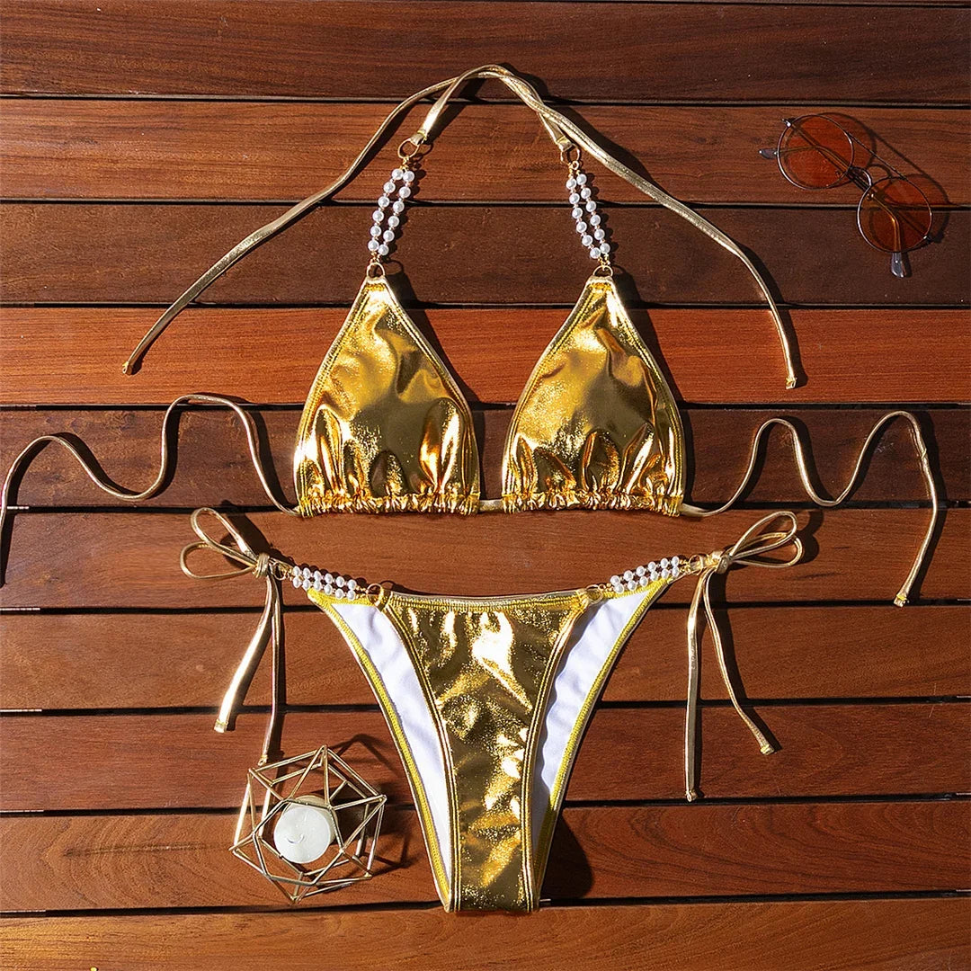 Maillot bikini Capri doré sans armatures pour silhouette estivale, vue produit Guappaa 06