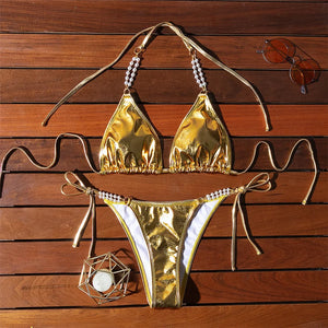 Maillot bikini Capri doré sans armatures pour silhouette estivale, vue produit Guappaa 06
