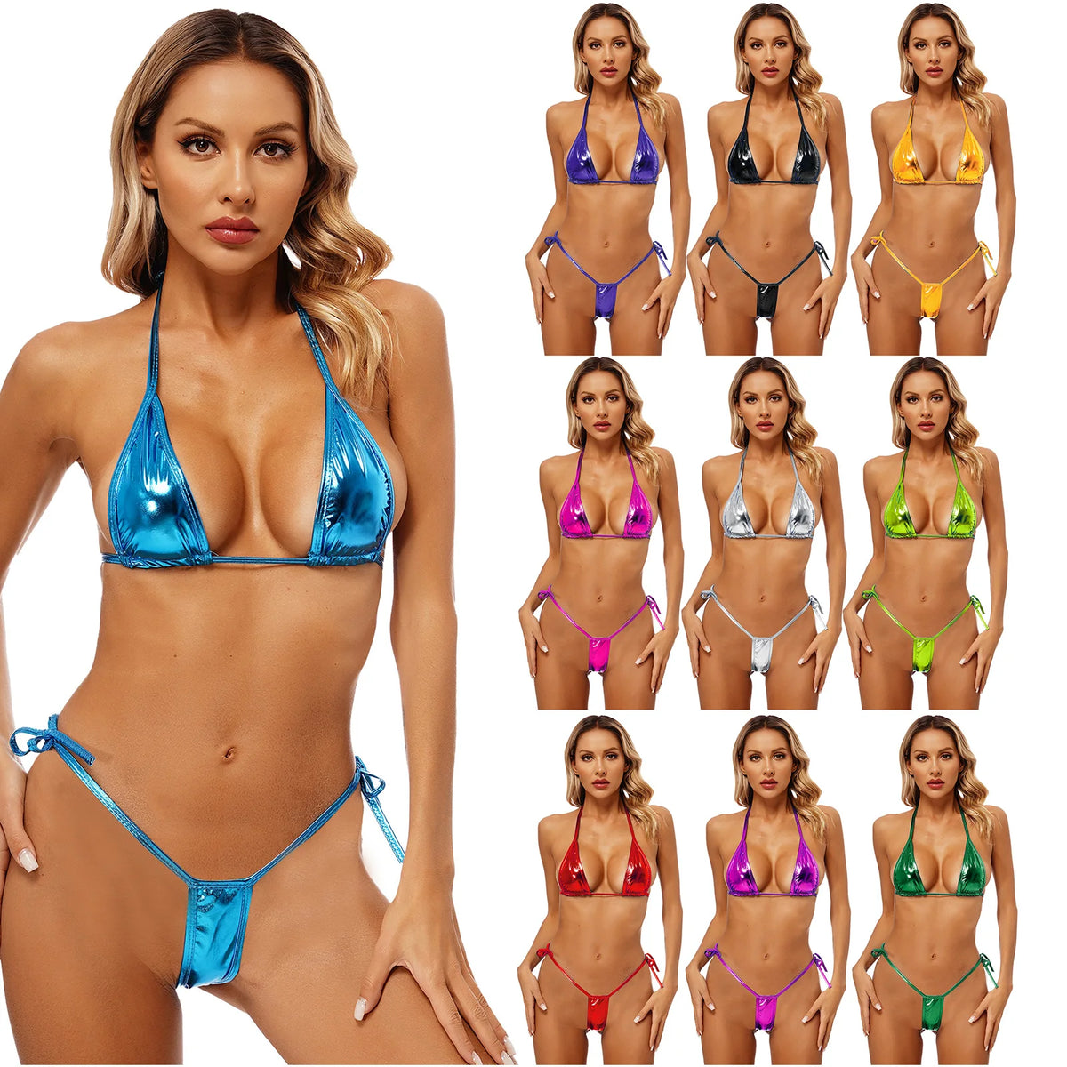 Bikini Altea à finition métallisée et haut triangle, silhouette estivale pour plage et piscine, Guappaa