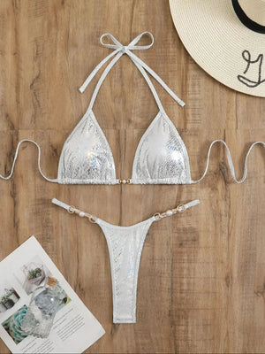 Bikini triangle string argent holographique La Sélénite, vue produit