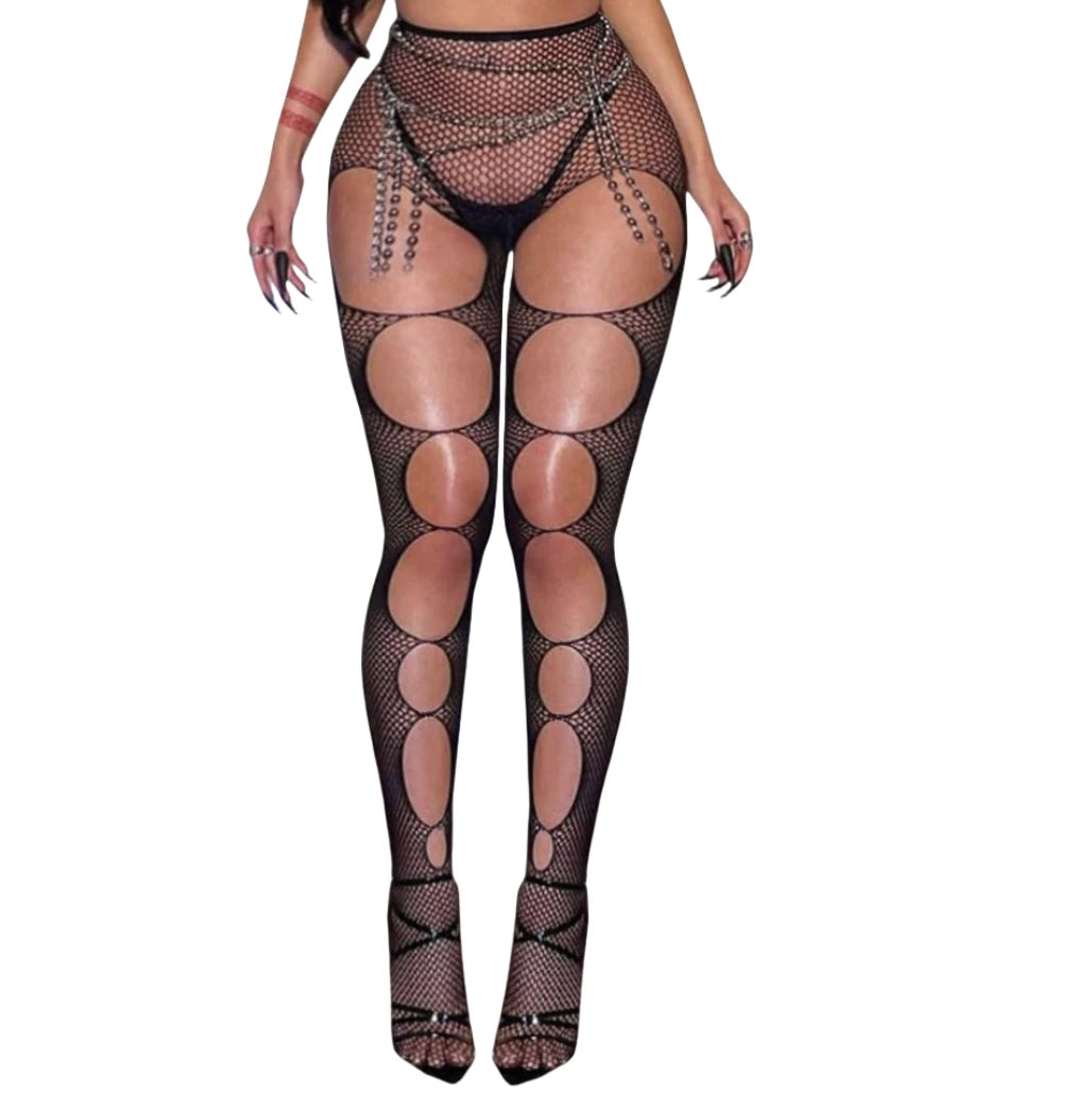 Collants La Magnétique en résille noire taille haute, détail de maille pour un look soirée ou lingerie Guappaa
