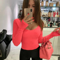 Body Flamme moulant de couleur néon, col rond et manches longues – GUAPPAA