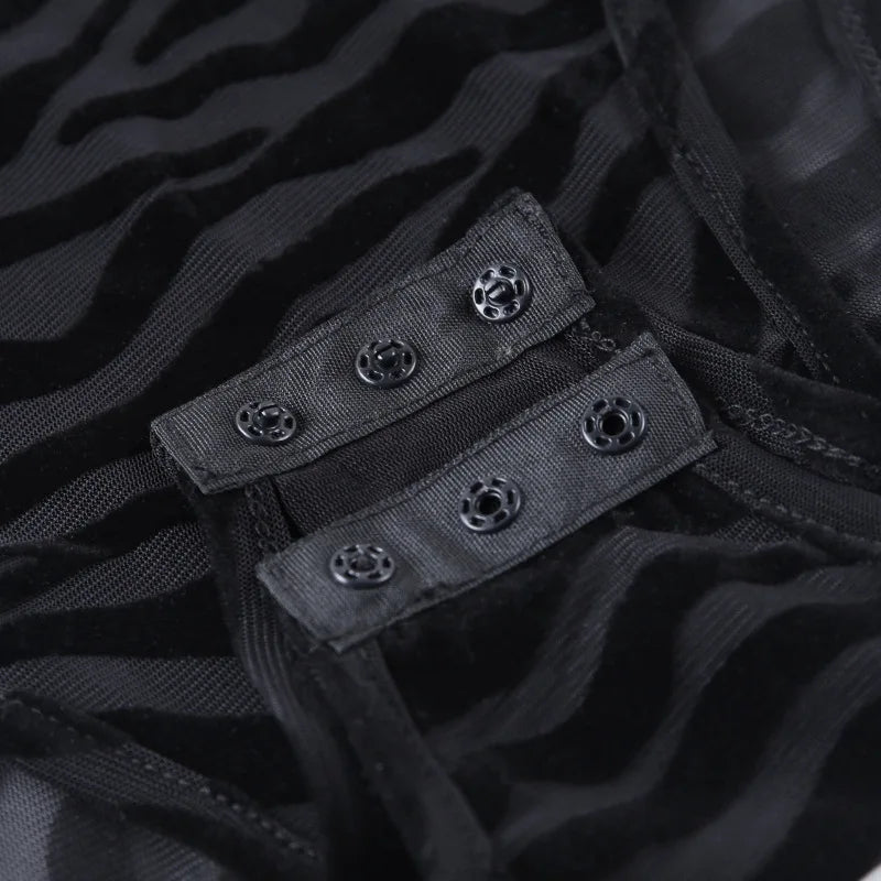 Body Mystère en maille noire transparente à motif zébré et col montant – GUAPPAA – photo 11