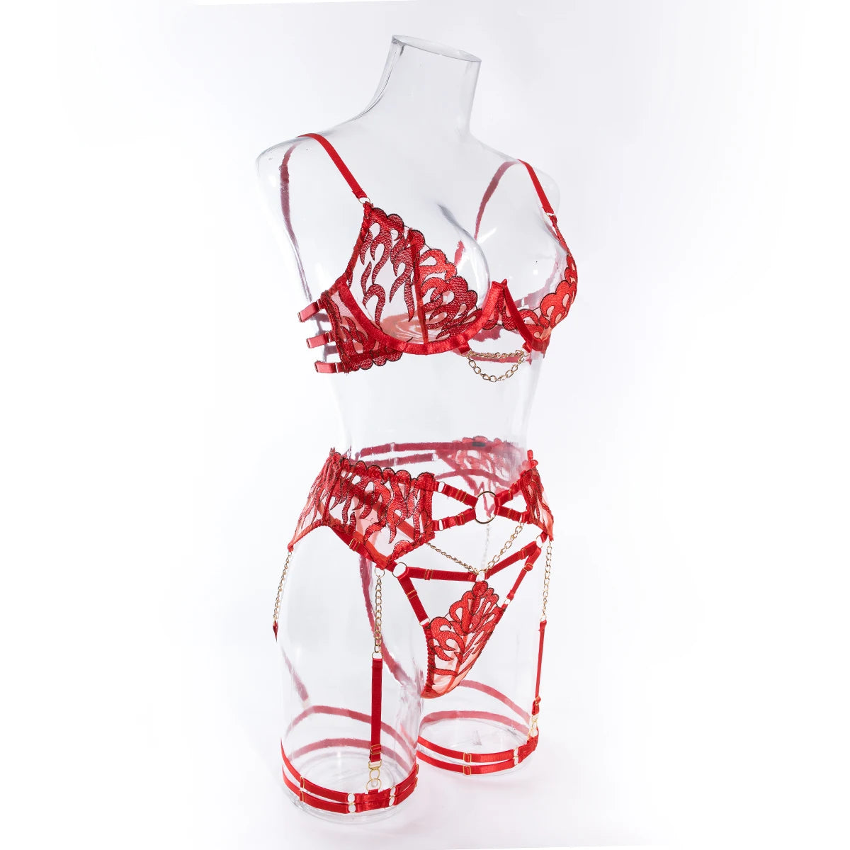 Ensemble de lingerie rouge sexy trois pièces La Flamme - GUAPPAA