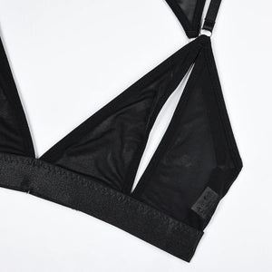 Ensemble lingerie 4 pièces noir string soutien-gorge à fentes porte-jarretelles et collier Matador - GUAPPAA