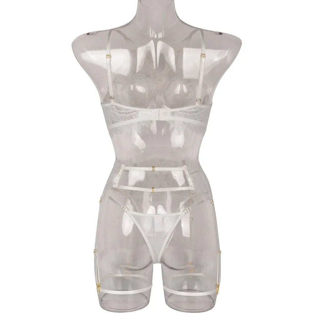 Lingerie Éclat de Minuit en dentelle et harnais, ensemble trois pièces GUAPPAA.