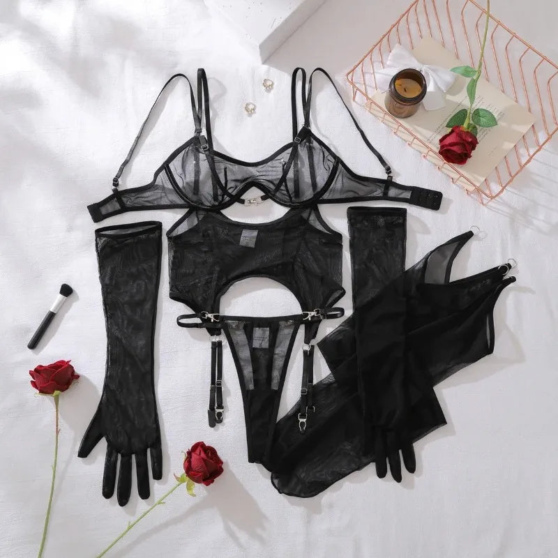 Ensemble lingerie Tentation avec porte-jarretelles, string et gants – GUAPPAA – photo 37