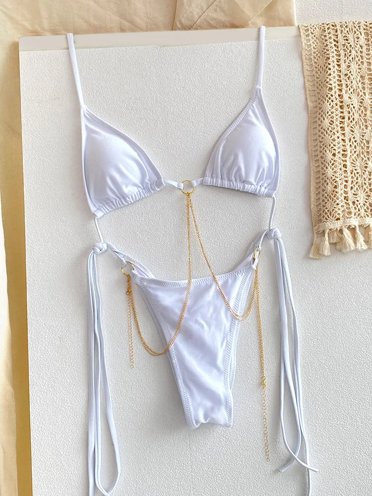La Chainette - Micro Bikini Triangle Imprime Chaines Taille Basse Jaune - Maillot de bain - image 6