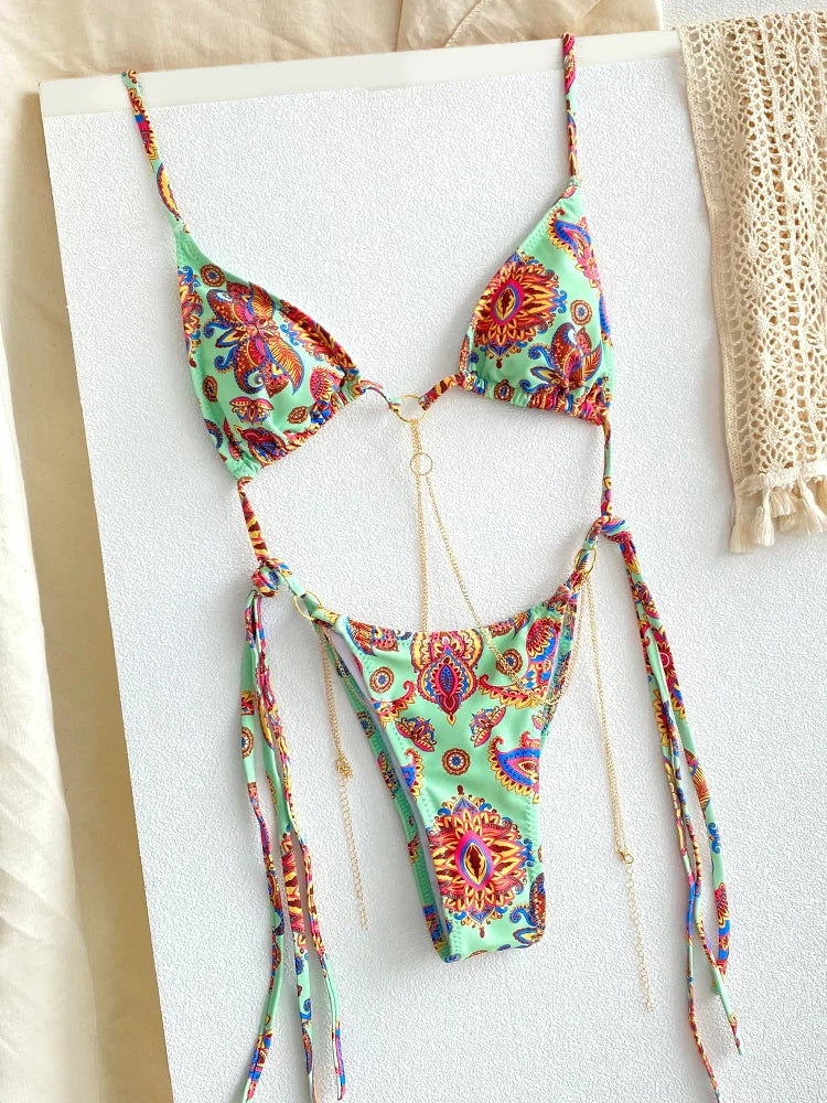 La Chainette - Micro Bikini Triangle Imprime Chaines Taille Basse Jaune - Maillot de bain - image 7