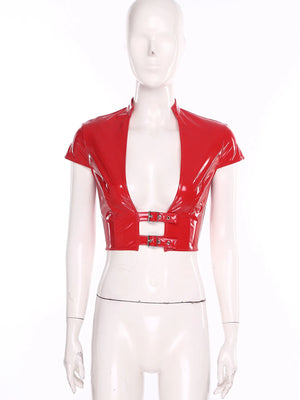 La Féline – Haut court vinyle brillant femme clubwear Rose - Latex - image 5