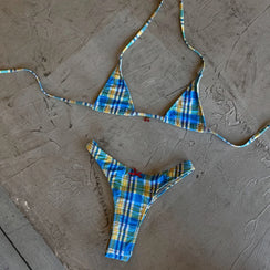 Micro bikini bleu imprimé L’Écho Marin deux pièces à lacets, vue principale