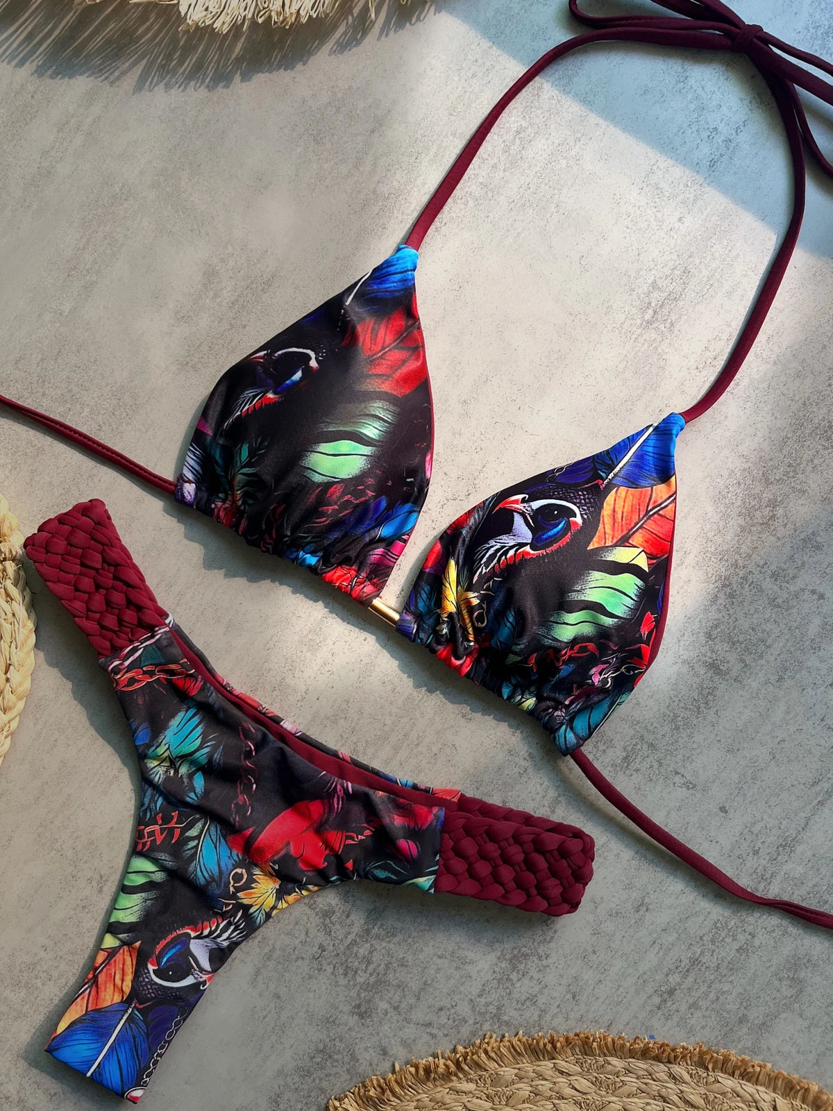 Micro bikini imprimé L’Éclat Nomade deux pièces avec haut licou, vue principale