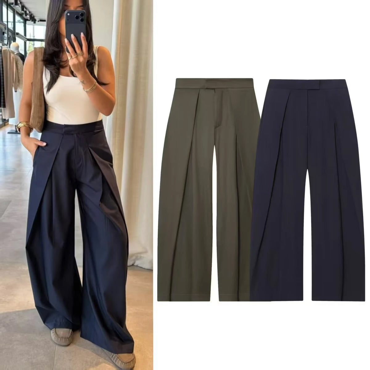 Pantalon large La Ligne Ample, vue principale de la coupe plissée pour femme