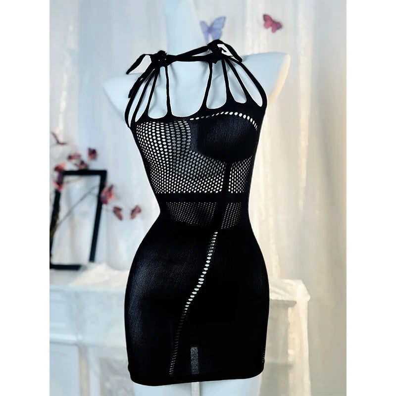 Robe de plage résille noire Le Voile Solaire ajourée, vue principale du cover-up femme