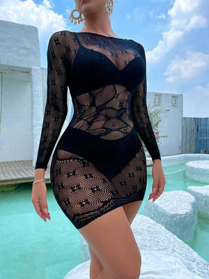 La Mosaïque Noire, mini-robe résille à motifs Nuit Rouge – visuel 11